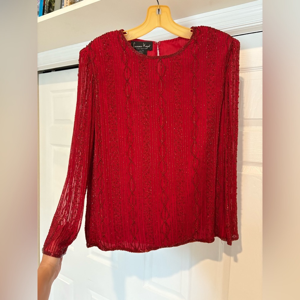 Laurence Kazar Red Beaded Blouse